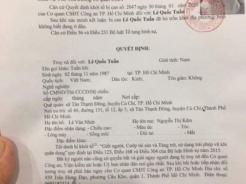 THÔNG BÁO TRUY NÃ BỊ CAN LÊ QUỐC TUẤN